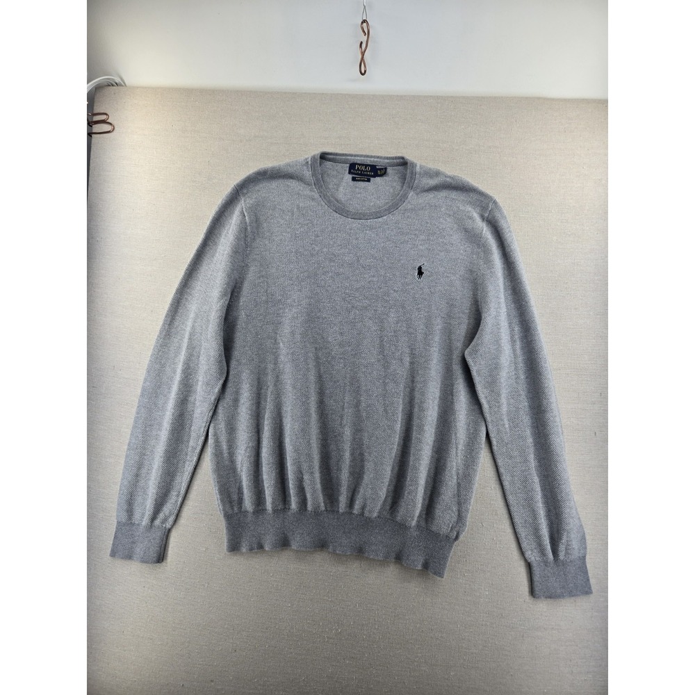 Polo Ralph Lauren Mens Gray Pima Cotton Crew Sweater XL Thermal Pony Lightweight